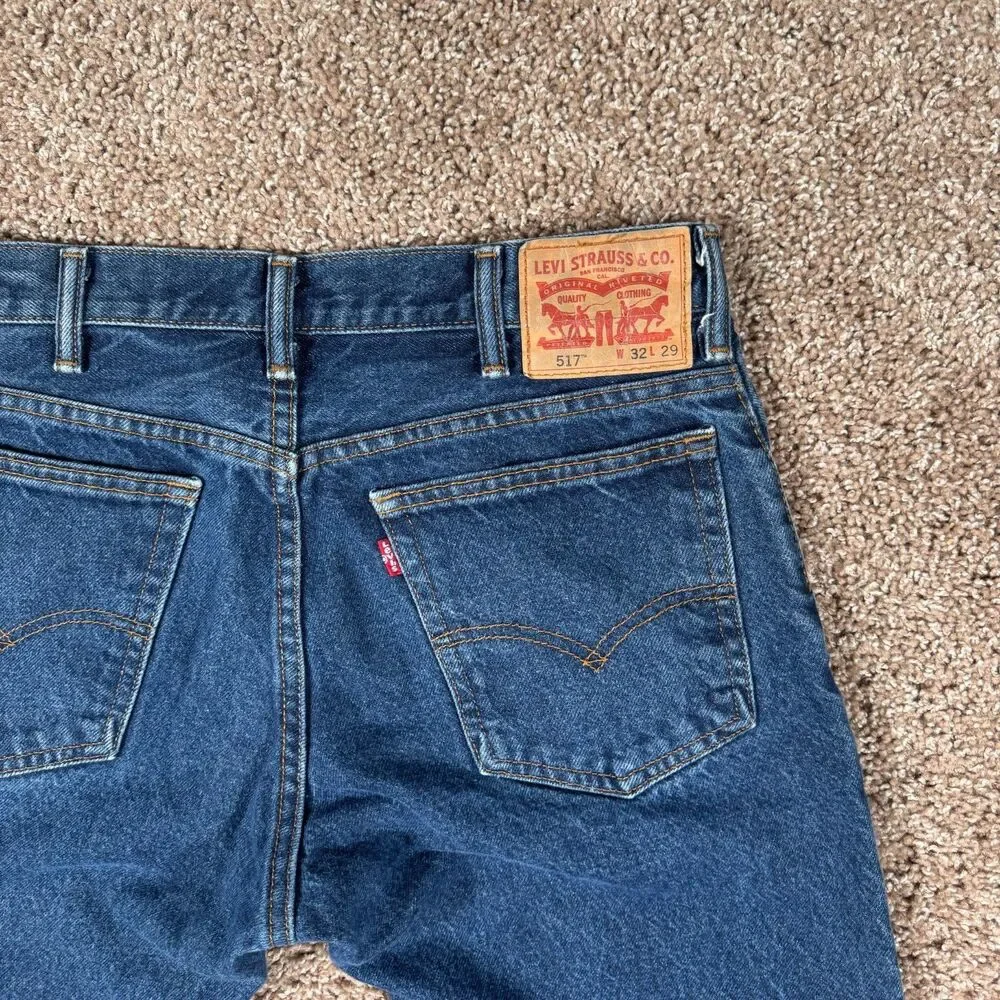 Levis 517 Jeans Mens 32x29 Blue Bootcut Mid Rise Dark Wash Western Denim